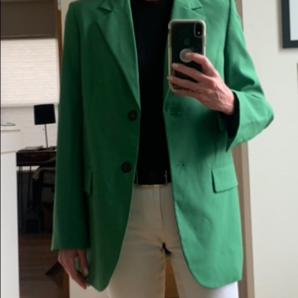 Zara Straight Cut Classic Blazer Xs Green New - image 8